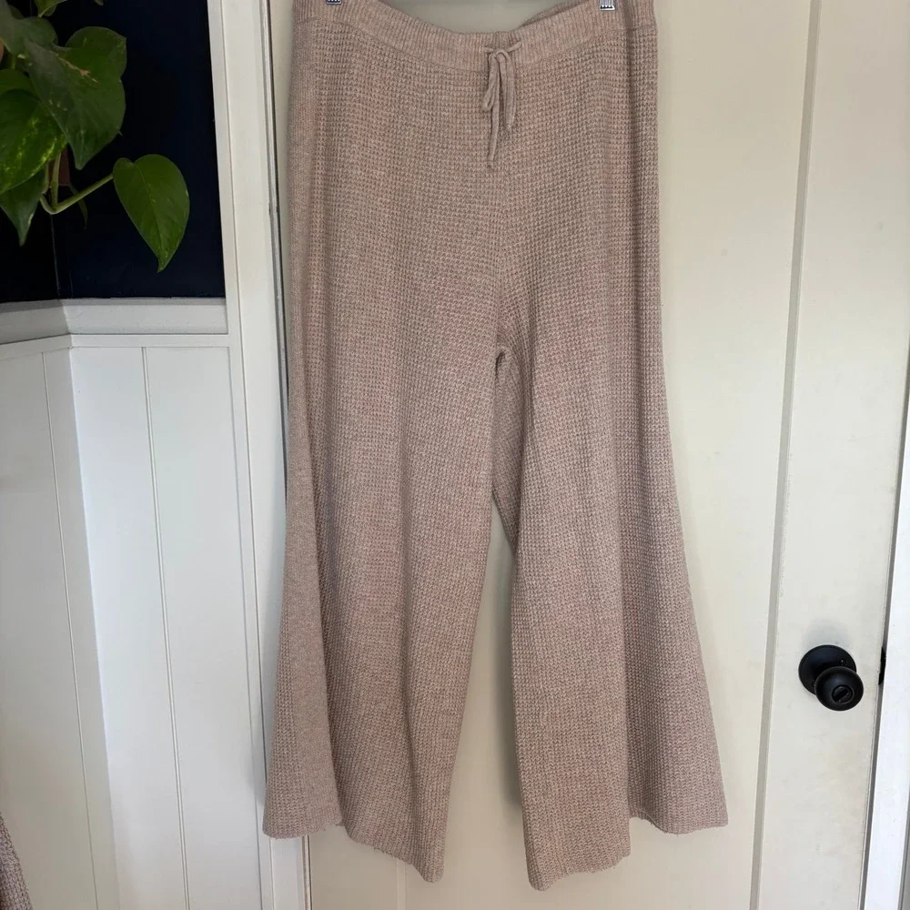 Aerie Cozy Thermal Waffle Knit Lounge Set sweater & wide leg pants L/XL short - Picture 7 of 10